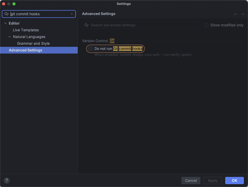 Disable pre-commit in PyCharm settings